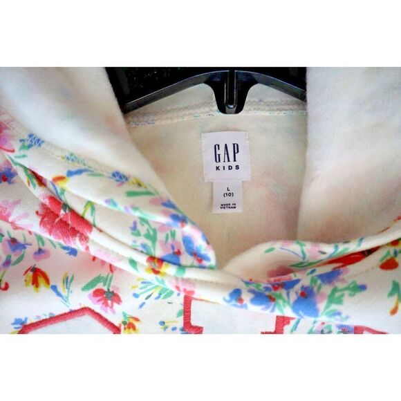 GAP Kids 889341 Girl's Sz L (10) Ivory Floral Logo Embroidered Pullover Hoodie - Picture 4 of 8